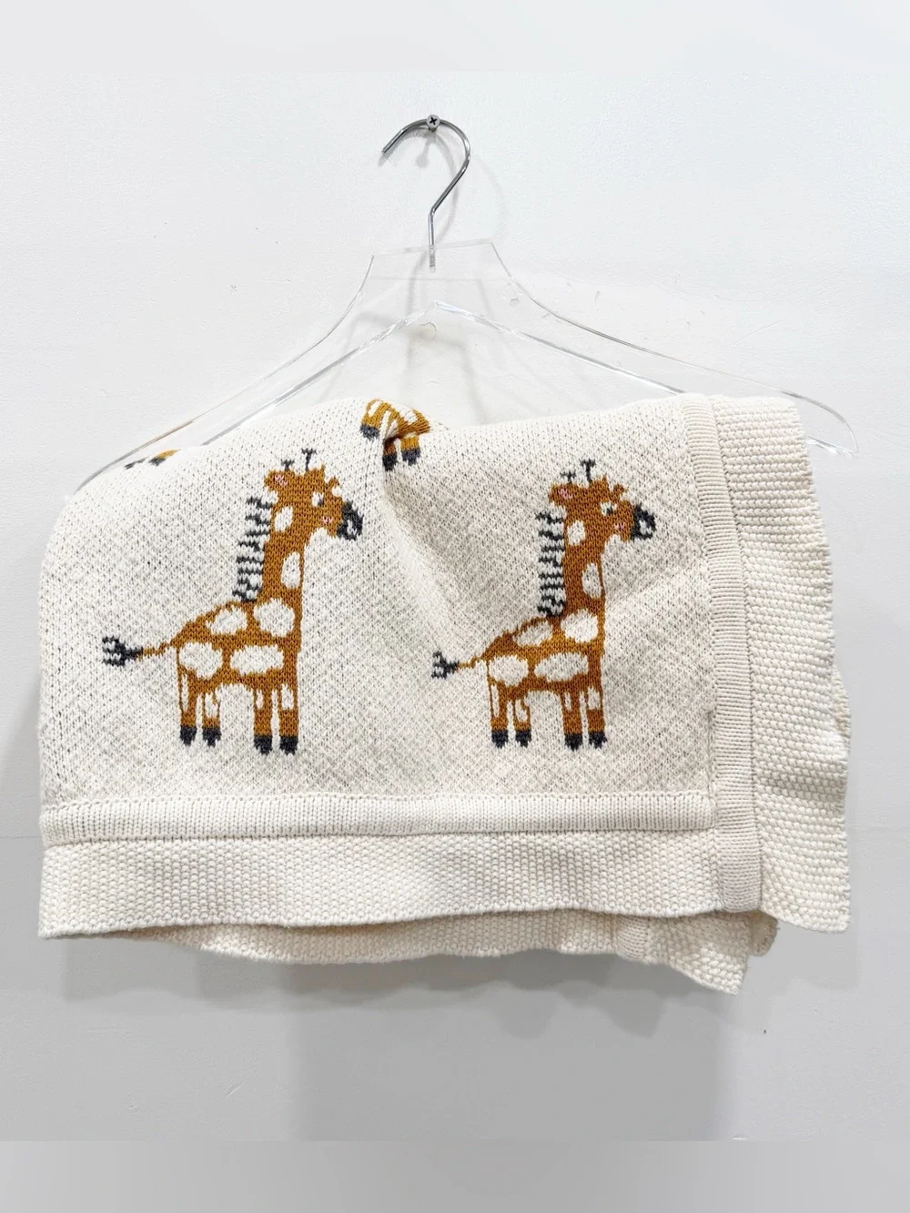 Adairs Jungle Organic Cotton Giraffe Baby Blanket Knitted